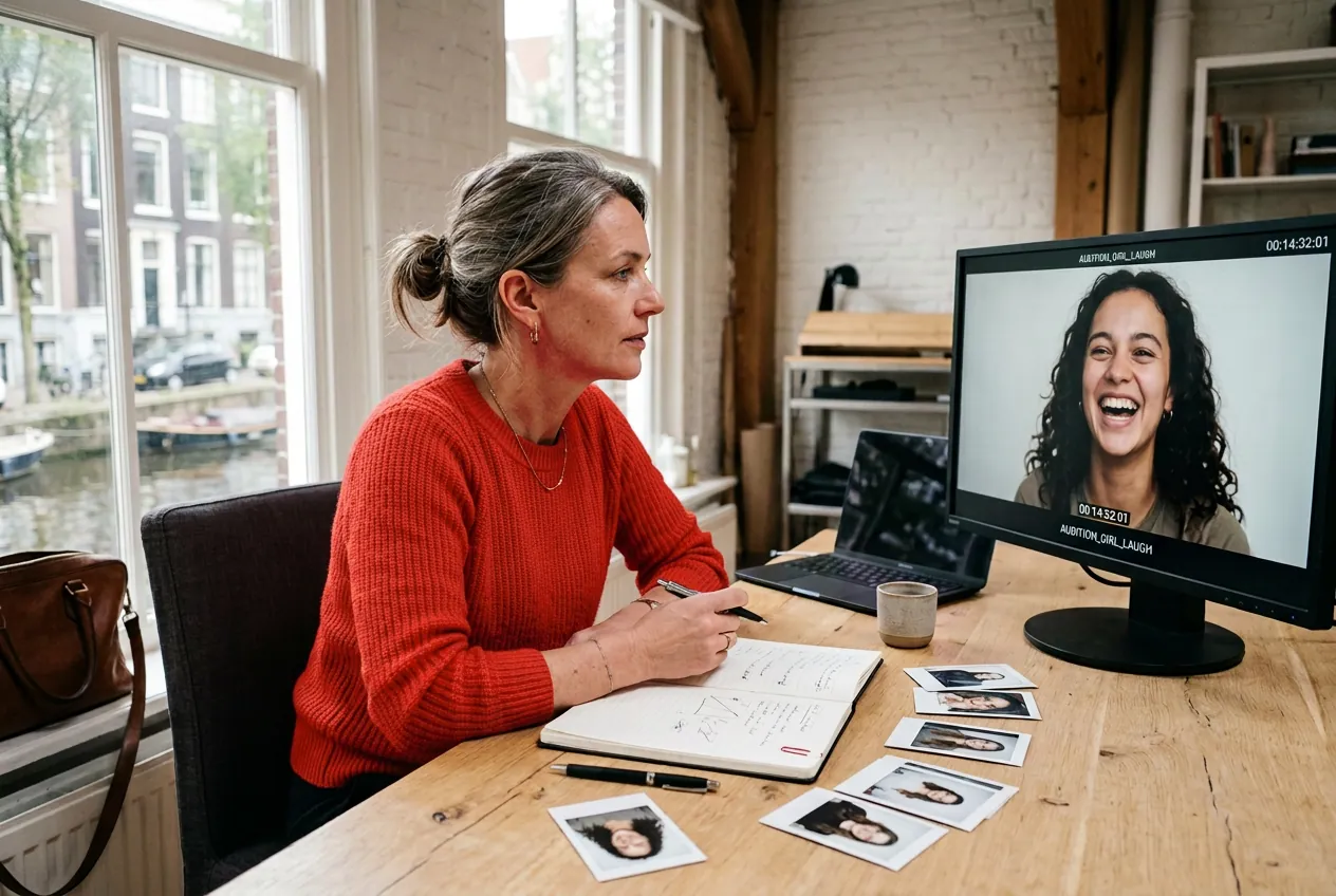 A casting director reviewing tape of a young non-actor
